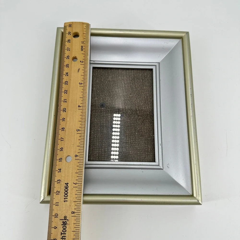 Two-Tone Metallic Beveled Metal Picture Frame for 3x5 Photo Champagne Silver
